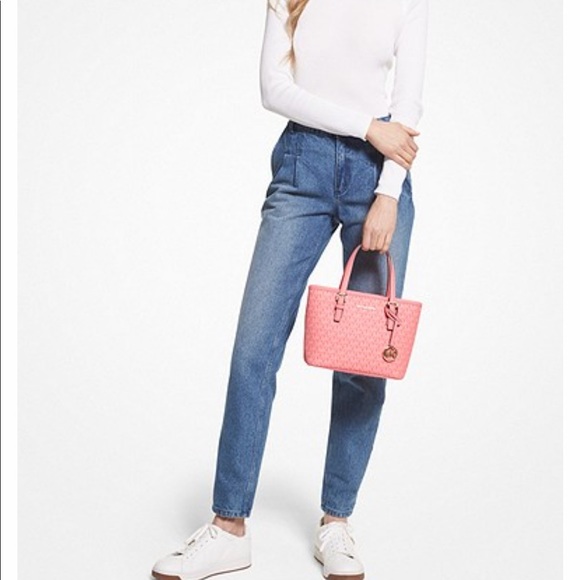 MICHAEL KORS CARRYALL XSMALL CONVERTIBLE TOP ZIP TOTE XBODY GRAPEFRUIT MULTI - Picture 5 of 16